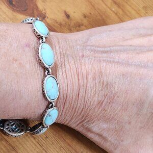 New Womens Fossil Turquoise & Silver Bracelet 7"
